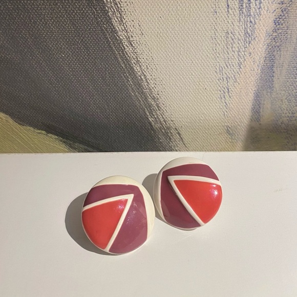 Napier Jewelry - *RARE* VTG NAPIER 70's Pierced Geometric Button Earrings 1"
